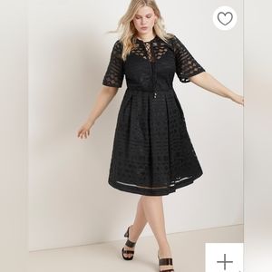 Eloquii SZ 22 Black Embroidered Fit and Flare Dress